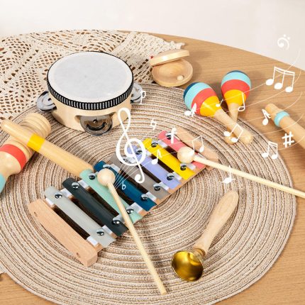 Wholesale Wooden Musical Instrument Set Tambourine Xylophone Toys Early Learning Musical Toys for Toddlers